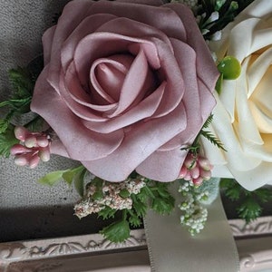 Silk wrist corsage,Real Touch Pink Rose and Ivory rose wrist corsage, weddings, bride,real touch roses,proms, mother's,bridesmaids image 5