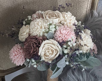 Brides  Bouquet, ivory, blush and burgundy brides bouquet, Sola Roses, Sola Dahlias, Wooden roses, wedding flowers, real touch roses