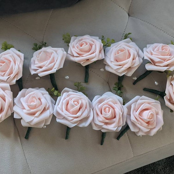 Boutonierre,Blush Rose boutonierre, real touch roses , blush rose , wedding flowers, grooms boutonierre,groomsmen, father of bride