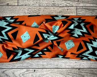Burnt Orange Aztec Twist Headband-western