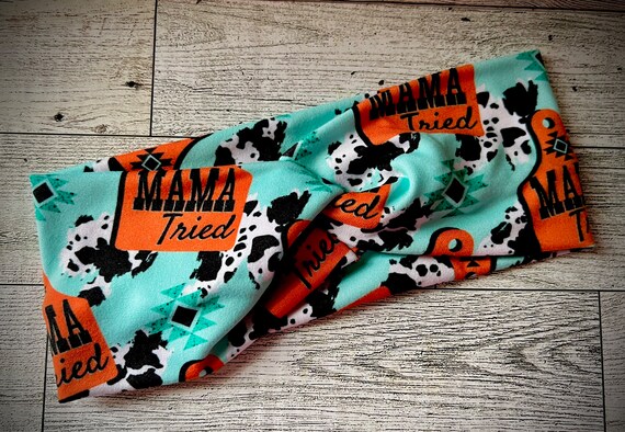Mama Tried Ear-tag Cow Hide Twist Headband-western