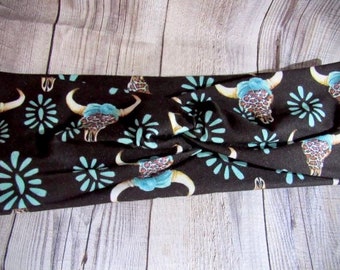 Turquoise Stone Longhorn Skull Twist Headband~western