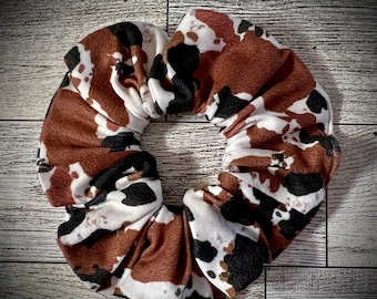 Red/Brown & Black Cow Print Scrunchie-western
