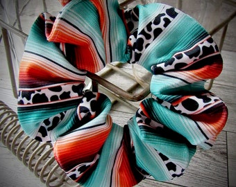 Serape Turquoise, orange & black Scrunchie-western SWIM material