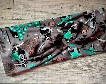 Grey Howdy Highland Cow Twist Headband-western
