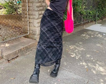 black plaid midi skirt