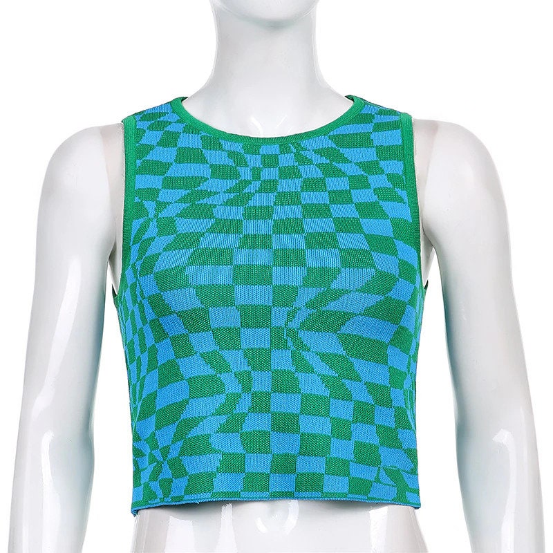 Plaid Wave Pattern Tank Top / Crop Top Y2K / Streetwear Etsy