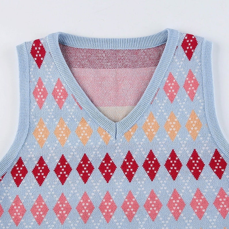 Cropped Argyle Plaid Knit Sweater Vest Y2K Streetwear