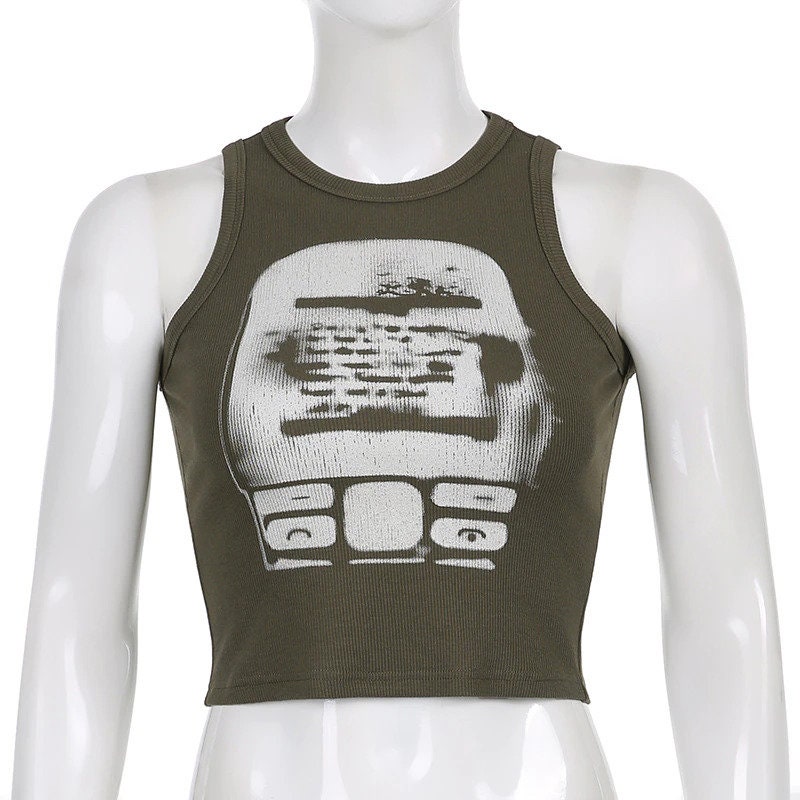 Graphic Print Crop Top / Tank Top Y2K / Streetwear Etsy
