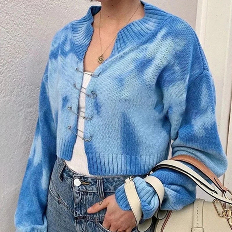 tie dye sweater with safety pins