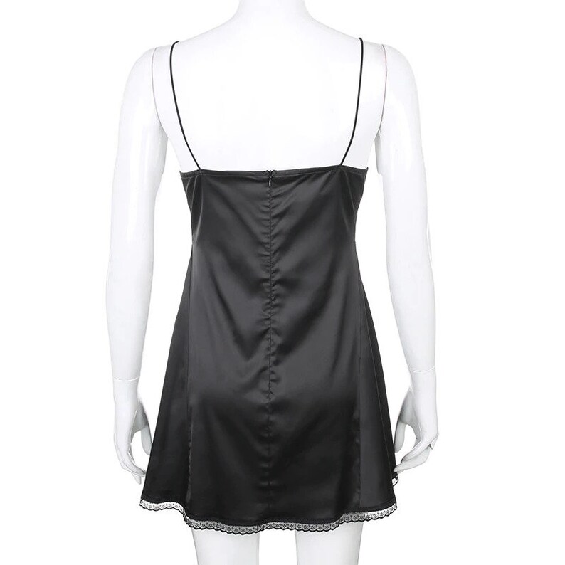 Satin Lace Edge Black Mini Slip Dress Y2K Etsy