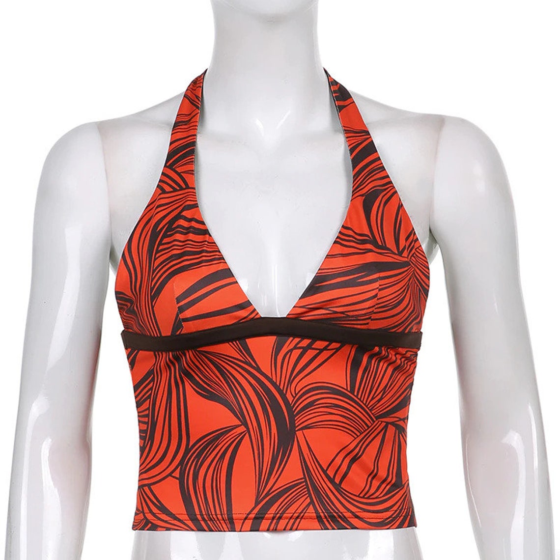 Wavy Stipe Print Red Halter Top / Crop Top Summer / Y2K / | Etsy