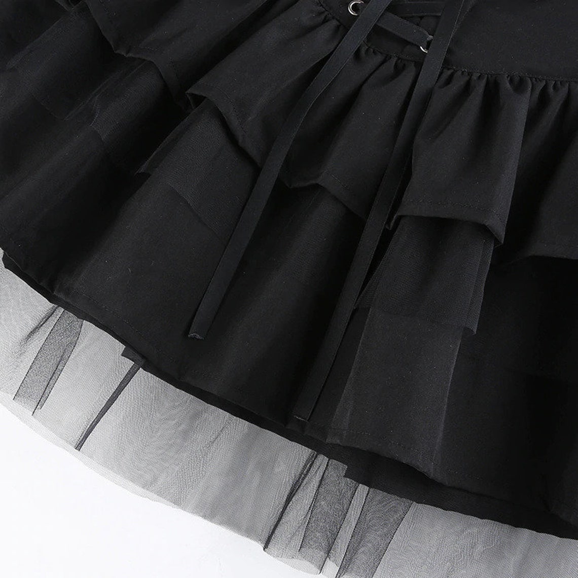 Mini Pleated Skirt Chiffon Edge Aesthetic Punk / Goth Style | Etsy