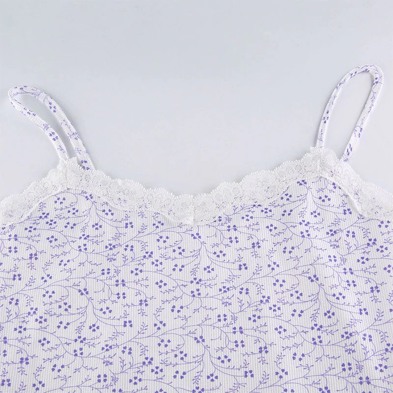 Floral Pattern Cute Lace Edge Mini Dress Loungewear / | Etsy