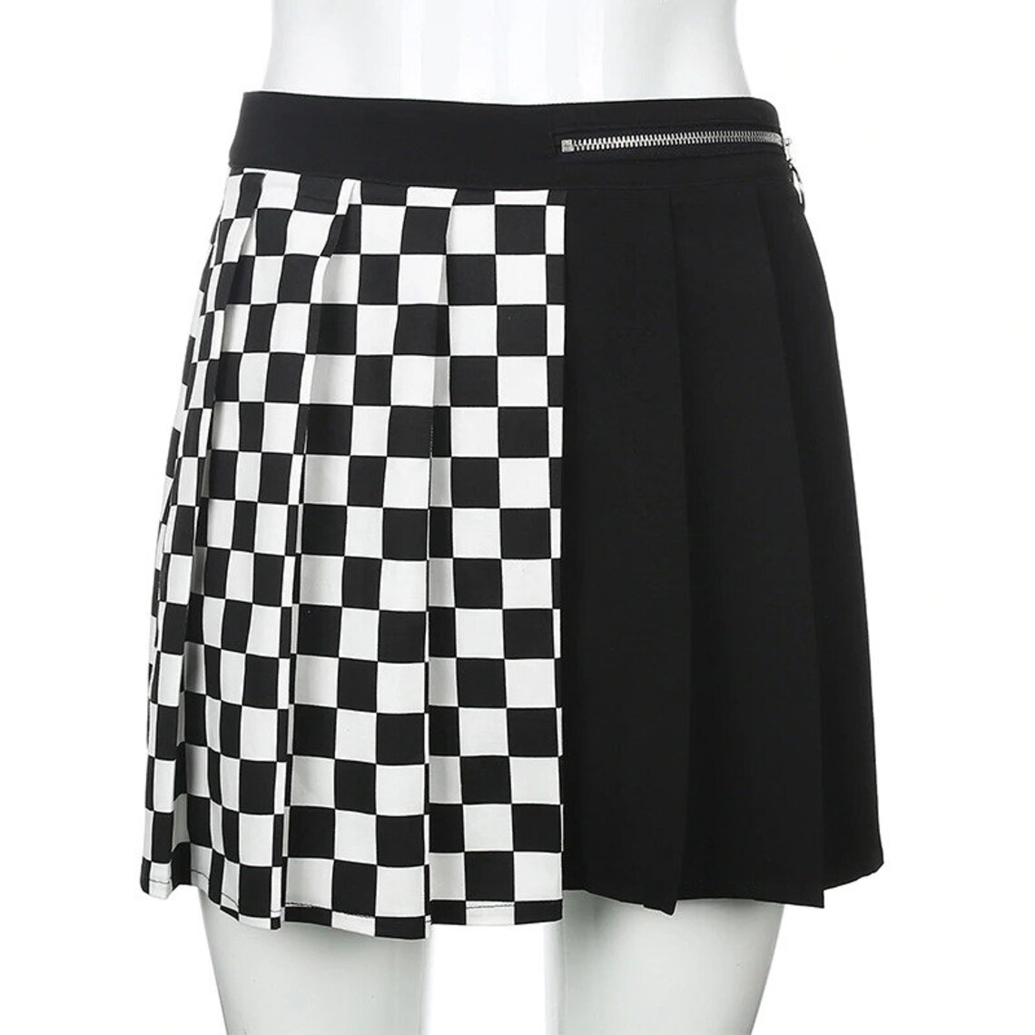 Checkered High Waisted Pleated Mini Skirt Punk / Goth Style | Etsy