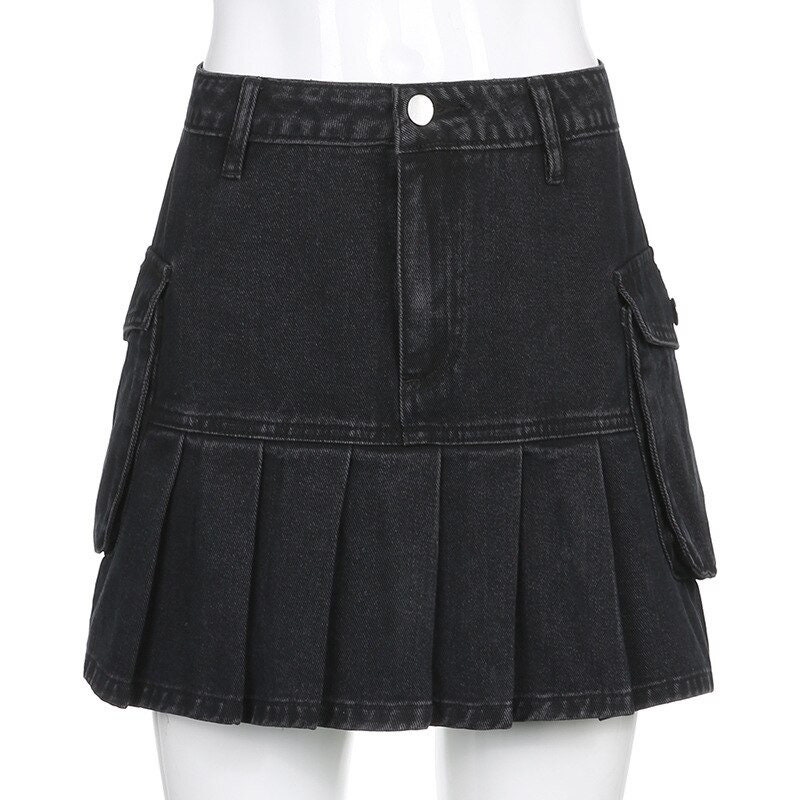 Pleated High Waisted Mini Denim Skirt Y2K / Goth / Punk / | Etsy
