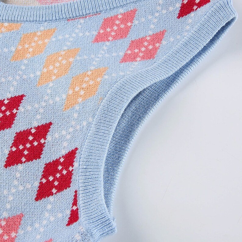 Cropped Argyle Plaid Knit Sweater Vest Y2K Streetwear