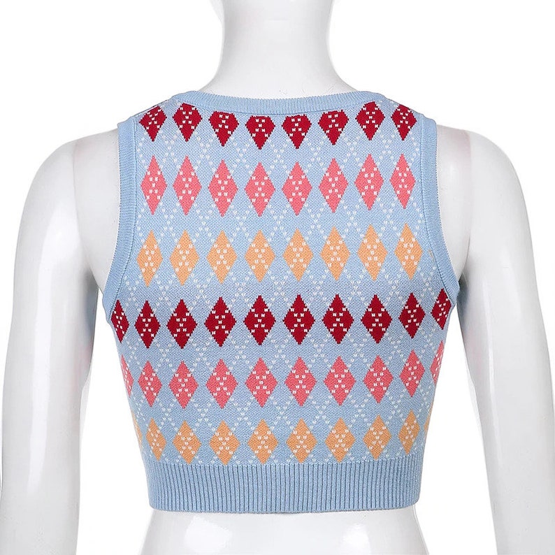 Cropped Argyle Plaid Knit Sweater Vest Y2K Streetwear