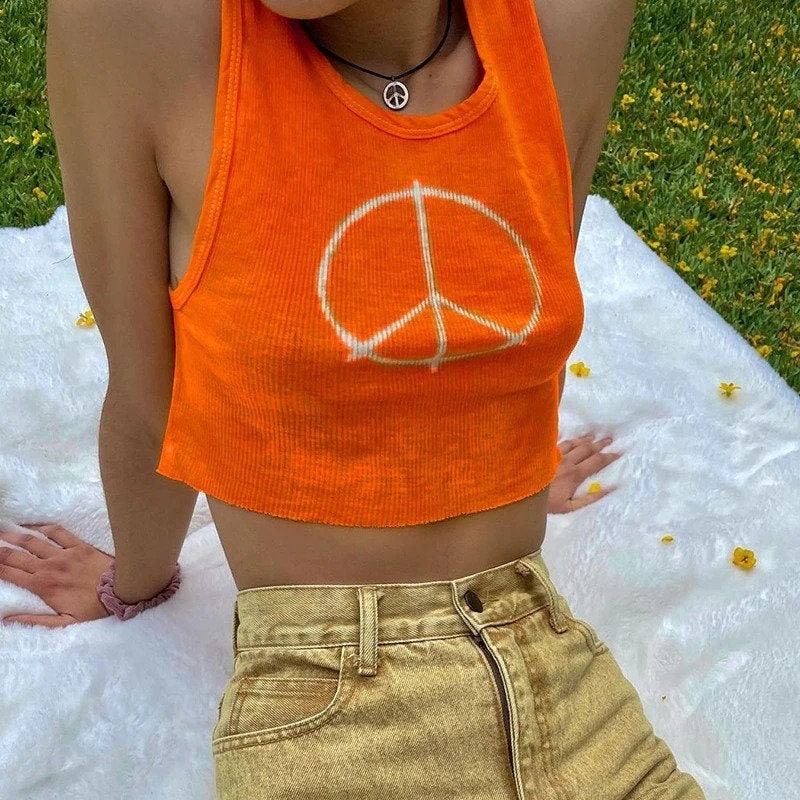 Peace Sign Print Ribbed Crop Top / Tank Top Hippie Clothes / | Etsy