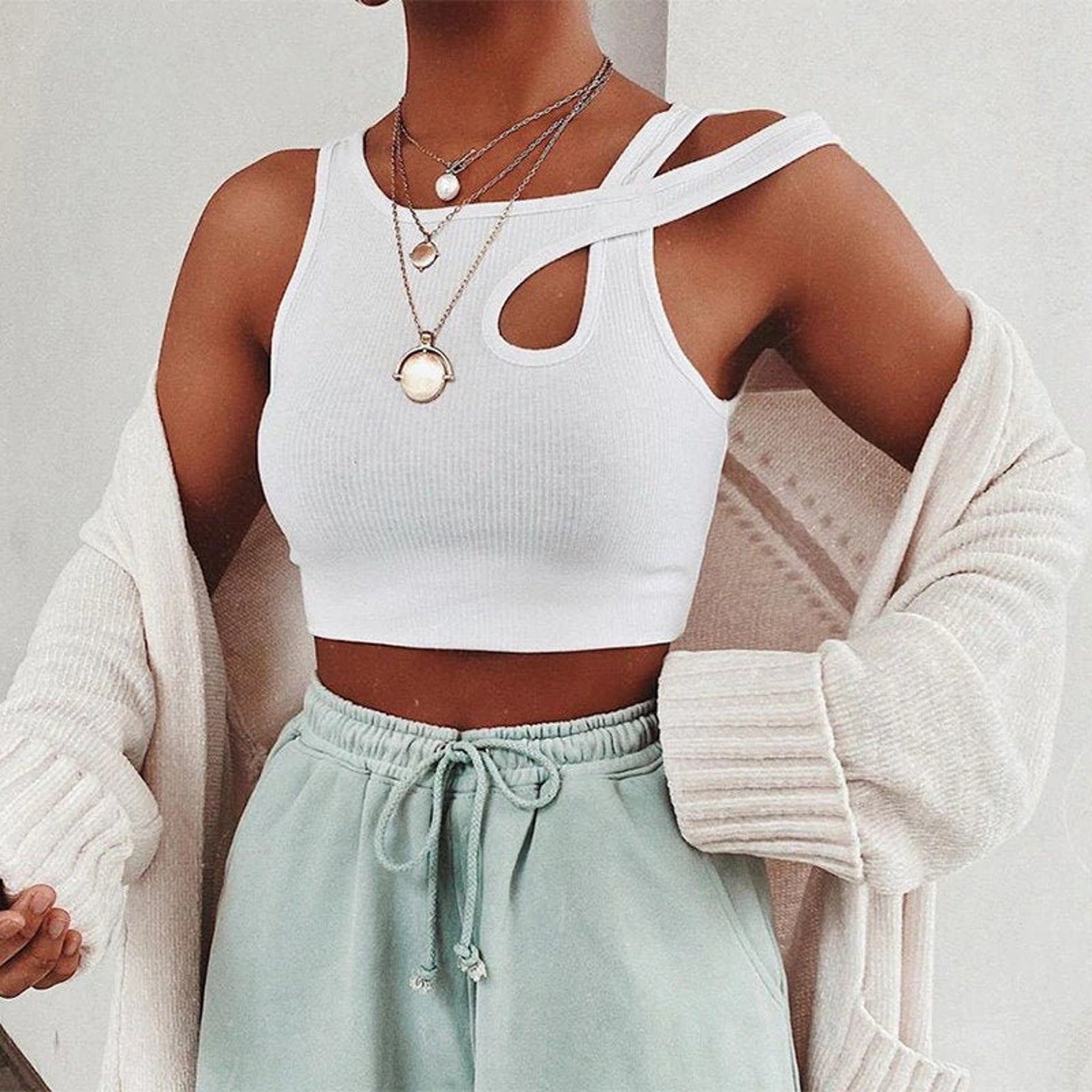 Aesthetic Ribbed Asymmetrical Tank Top / Crop Top Cross Etsy
