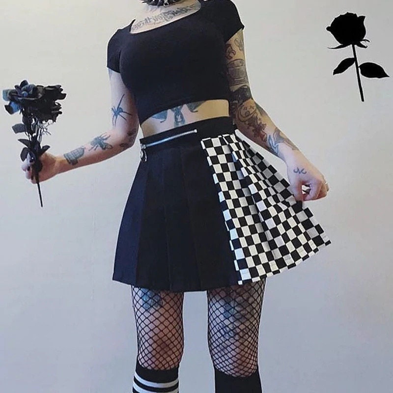 Checkered High Waisted Pleated Mini Skirt Punk / Goth Style | Etsy