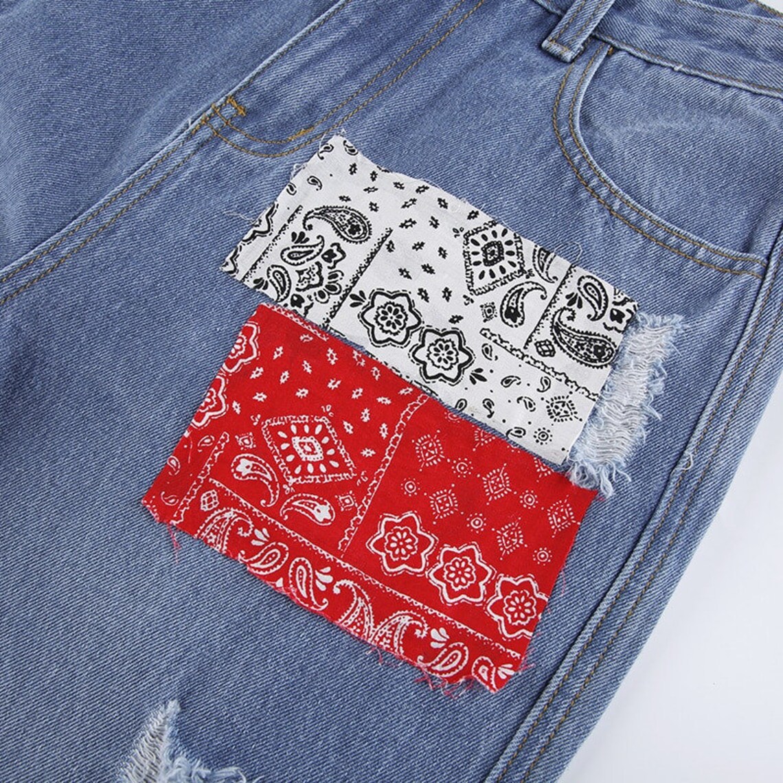 High Waisted Cotton Vintage Style Patchwork Y2K Jeans Etsy