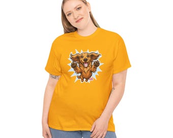 Happy Dachshund Cartoon T-Shirt | Jumping Dog Tee