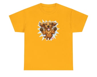 Happy Dachshund T-Shirt | Jumping Dog Cartoon Tee