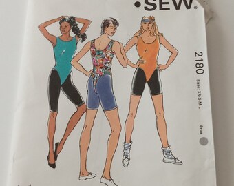 Kwik Sew 2180 Size XS-S-M-L-XL 1992 Vintage partially cut Pattern Leotard Leggings and Shorts Yoga Gym Clothes Elastic Fabric Gymnastic Gym