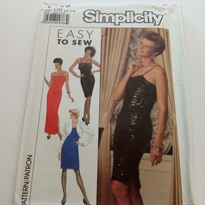 Simplicity 9449 Storlek 16 till 24 Mönster Oklippt Vintage 1989 Aftonklänning med åtsittande livdel, spaghettiband, Hel-/knälång Slitsöppning