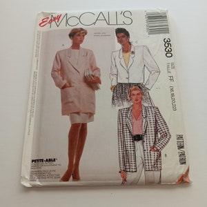 Può includere: Un cartamodello per una giacca, con tre diverse viste della giacca. Il cartamodello è per le taglie 16, 18, 20 e 22. Il cartamodello si chiama "Easy McCall's" e il numero del cartamodello è 3530.