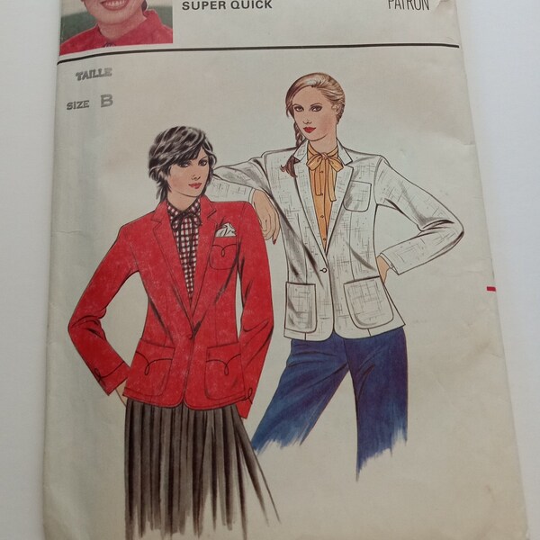 Butterick's Marie Osmond 3042 Miss Size B (8 to 16) pattern uncut Vintage 1980 Woman Lady Buttoned Cuffs Jacket Loose-fitting Patch Pockets