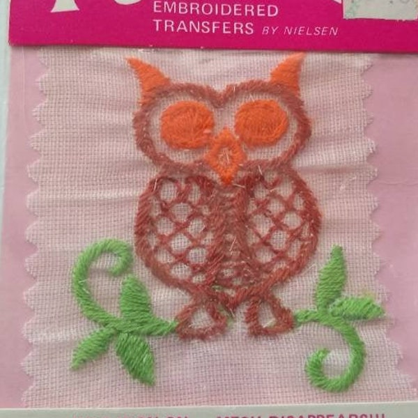 Owl Iron-on Embroidered Applique Patch Trim Unopened Transfer Vintage Antique Vintage Sewing Supplies Super Cute Project Sew Knit bird retro