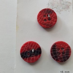 3 Rouge et Noir « Snake Skin » Boutons plats 15 mm Carte Projet de couture Notions vintage Antique Robe Chemise Manchette Cadeau de Noël Bas Stuffer
