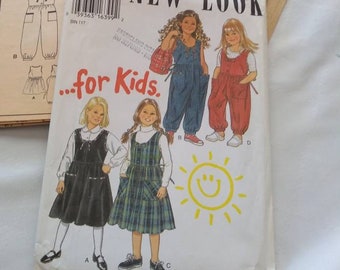 New Look 6331 Size 3-4-5-6-7-8 pattern uncut Vintage 1994 Child Girl Jumper Coveralls sleeveless dress pockets jumpsuit tie back buttons