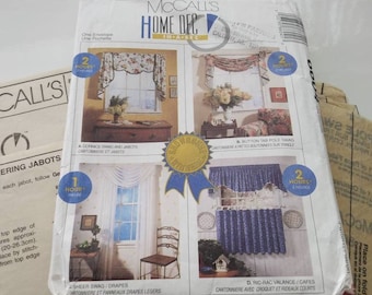 McCall's Home Dec in a Sec 8604 pattern cut 1997 Easy window covering curtains Valance Jabot Tiebacks decorating house budget decoration