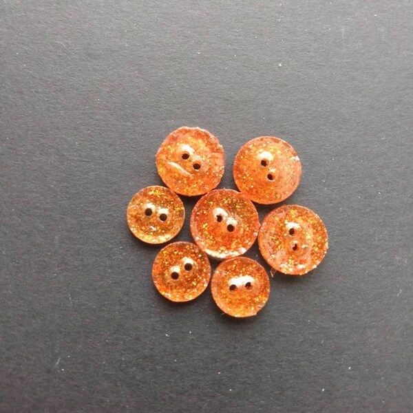 4+3 Handmade Resin Orange/Copper Glitter Round Flat Buttons 12 mm/10 mm Sewing Project Notion Vintage Antique Dress Shirt Pants Bag Cufflink