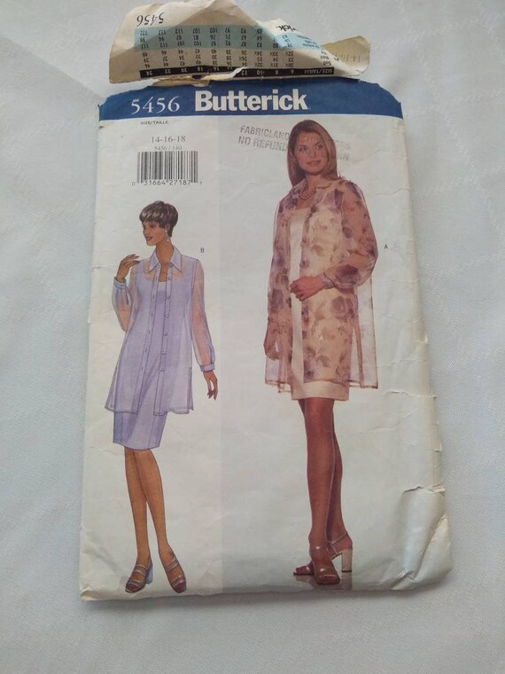 Butterick 5456 Miss Size 14-16-18 Cut 1998 Adult Woman Sheer Loose