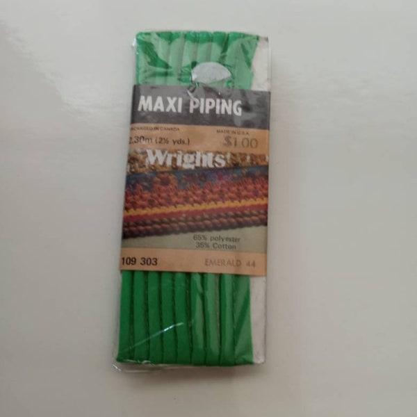 Bright Green Maxi Piping Tape Sewing Sew Quilting Fabric 2.3 meters 2.5 yards Vintage Antique Like New Unopened Dressmaking Edging