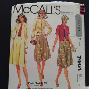 McCall's 7461 Storlek C (38) Vuxenmönster oklippt Vintage 1981 Damjacka Axelkort Långärmad Instoppad vaddering Utsvängd kjol Dragkedja i sidan