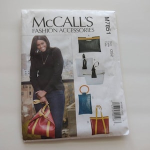 Mönster för handväskatillverkning (4) McCalls M7851 delvis skuret läderhantverk, läderhandtag, sömnadsmönster för handväska, handgjorda projekt, presentidéer, vinyl