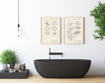 Play Room Patent Print Set van 2 Bouwstenen - Speelgoed ontwerp - Set van twee prints - Patent 3005282 - INSTANT DOWNLOAD