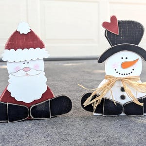 Snowman & Santa Shelf Sitters, Sitting Snowman, Wood Christmas Decor, Sitting Santa, Wood Snowman, Wood Santa