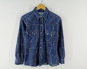 Union Made Western Shirt Vintage Sandy Daisy Union Patchwork Denim Shirt Size M