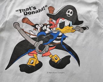 Donald Duck Shirt Vintage 90s Anaheim Donald Duck Pirate Button Up Denim Shirt Made In Japan Size M