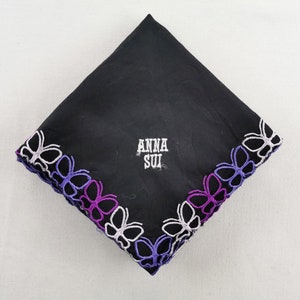 Anna Sui Cotton Handkerchief Multi-Color Vintage Designer Accessories Hand Roll Mini Scarf 17.5 X 18 image 1