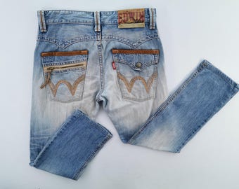 Zniszczone dżinsy Edwin 463XVS Vintage Edwin Denim Jeans Wyprodukowano w Japonii Talia 34