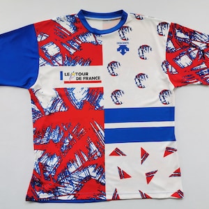 Le Tour De France Jersey Vintage Le Tour De France By Descente Over Print Cycling Jersey Shirt Size XL