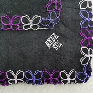 Anna Sui Cotton Handkerchief Multi-Color Vintage Designer Accessories Hand Roll Mini Scarf 17.5 X 18 image 3