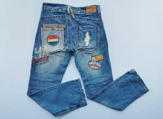 PROjectaStore Gotcha Jeans Distressed Size L Gotcha Surf Patches Denim Jeans Pants Size 32/33x31.5